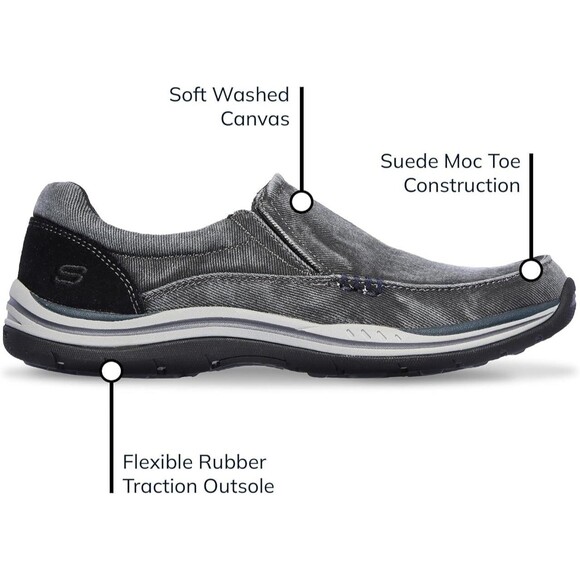 Skechers Expected Avillo Shoes Men’s Slip-On Casual Vintage Washed Black Size 14 main image 6